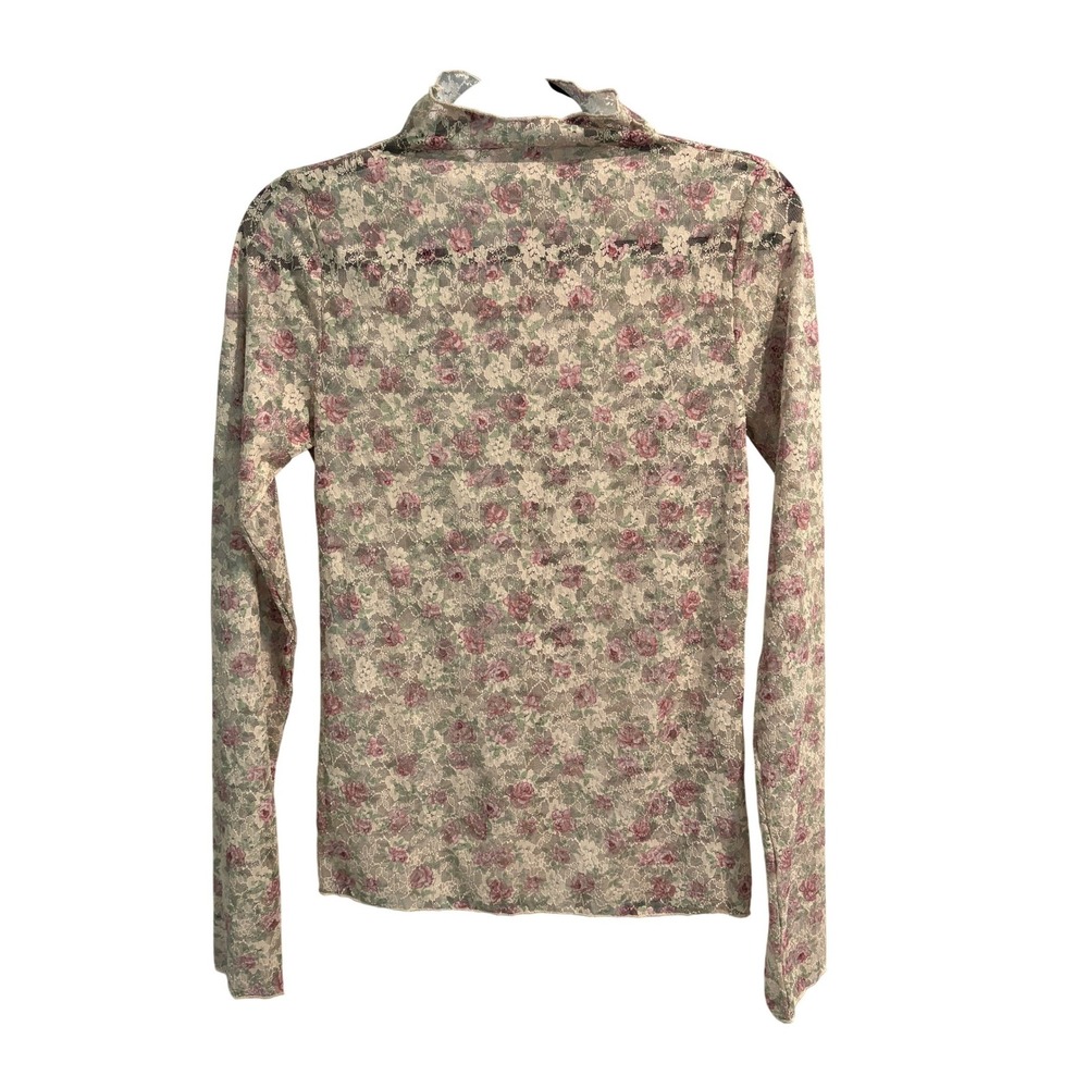 New In Multicolor Lace Top Floral Mock Neck Sheer Long Sleeve Large‎